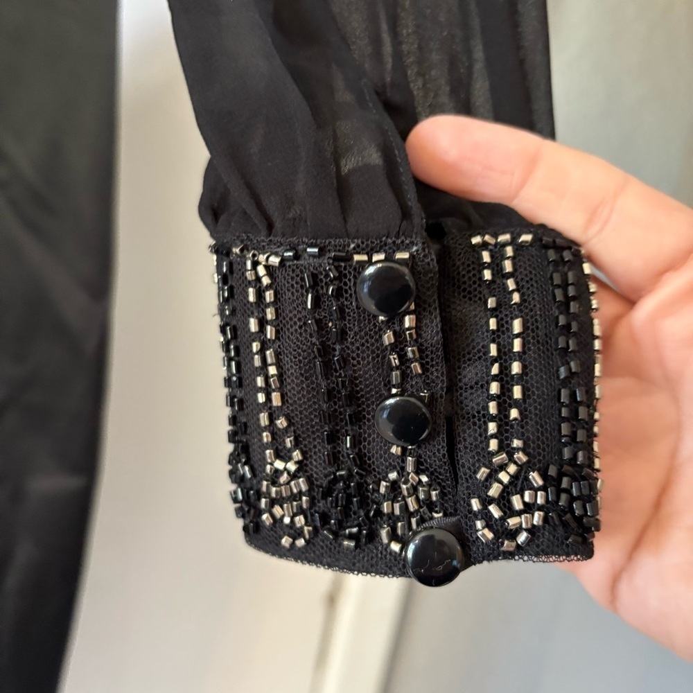Camomilla Black Cocktail Evening Dress Sheer Long Sleeves Beaded Cuffs Wedding - Picture 2 of 12